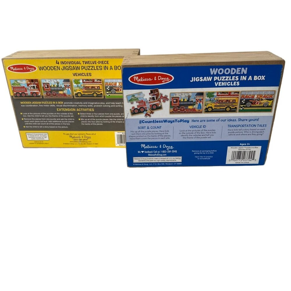 Melissa &‎ Doug Wooden Jigsaw Puzzles In A Box - Vehicles Set of 4 Ages 3+